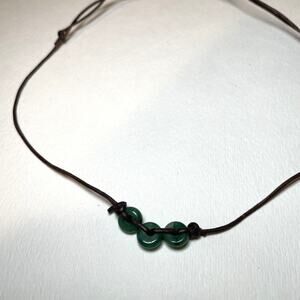 Jade Green Three Natural Gemstone Leather Cord Slide Boho Necklace